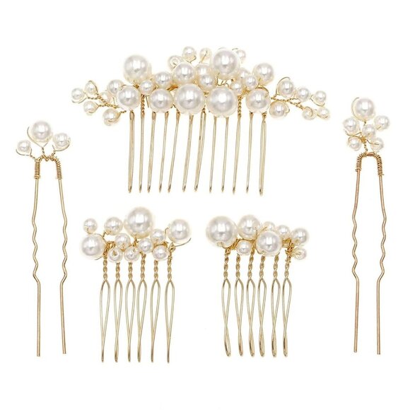 Wedding Pearl Hair Combs Set of 5 PCS - Elegant Hair Accessories for Bridal Wome - Picture 1 of 7